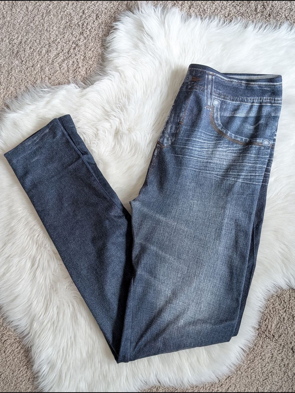 Plush Lined Faux Jean Leggings Size L/XL